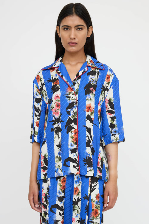 Off-White Striped Floral Co-Ord Set