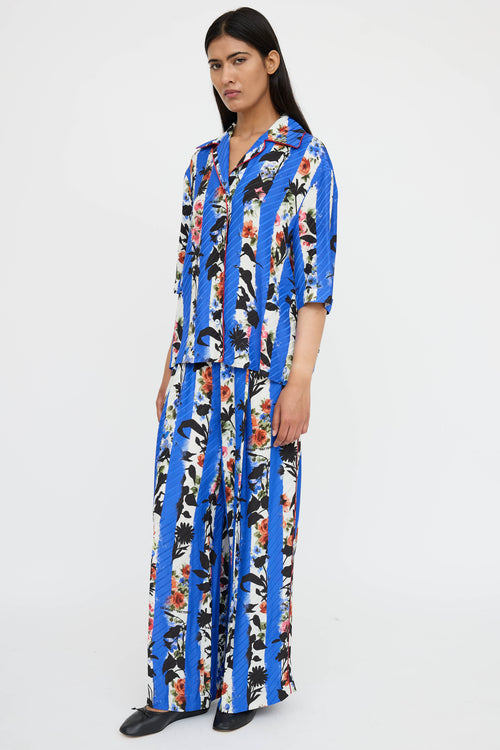 Off-White Striped Floral Co-Ord Set