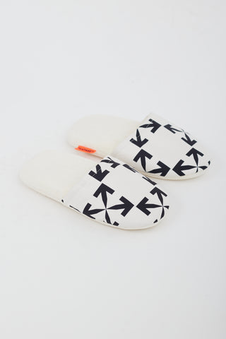 Off-White White Cotton Patterned Slippers