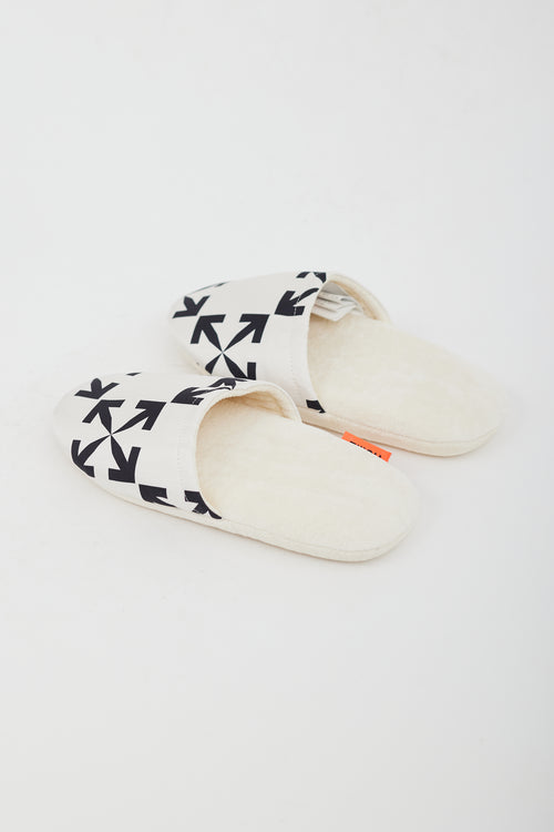 Off-White White Cotton Patterned Slippers