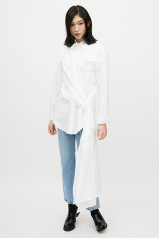 Off-White White & Black Asymmetrical Wrap Shirt