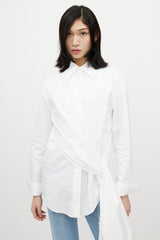 Off-White White & Black Asymmetrical Wrap Shirt