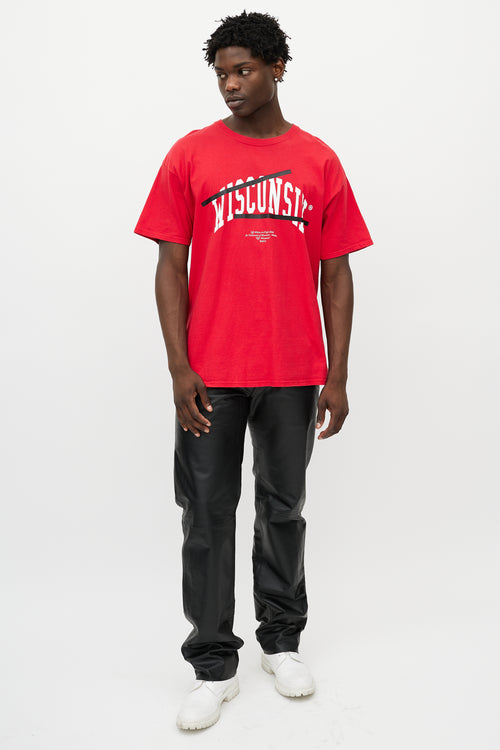 Off-White X Champion Red & White Wisconsin Logo T-Shirt