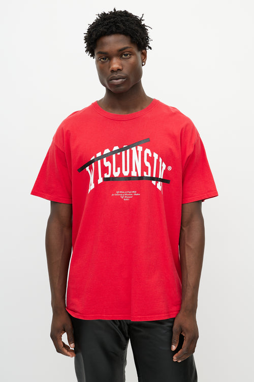 Off-White X Champion Red & White Wisconsin Logo T-Shirt