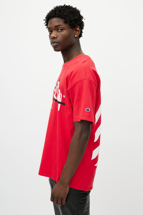 Off-White X Champion Red & White Wisconsin Logo T-Shirt