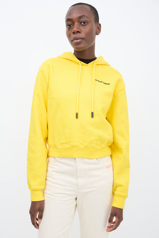 Off-White Yellow Cropped Embroidered Logo Hoodie