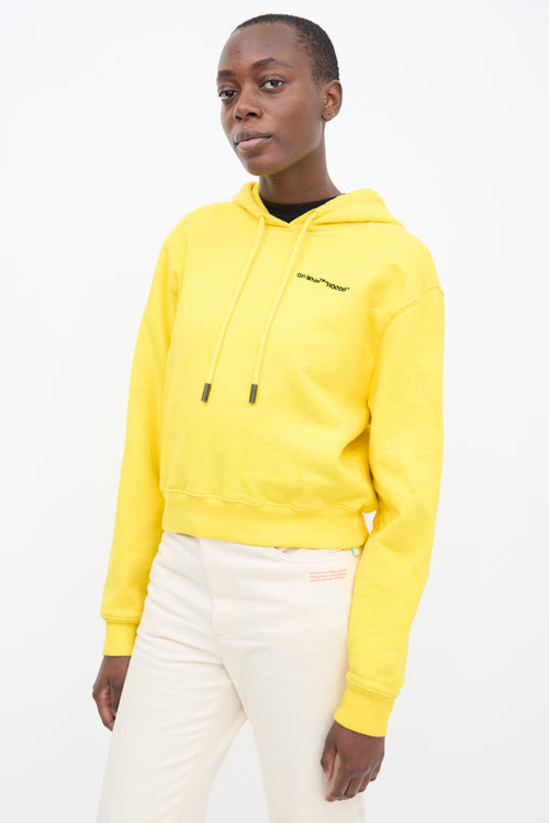 Off-White Yellow Cropped Embroidered Logo Hoodie