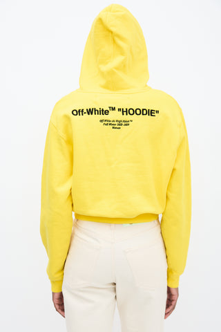 Off-White Yellow Cropped Embroidered Logo Hoodie