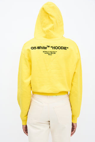 Off-White Yellow Cropped Embroidered Logo Hoodie