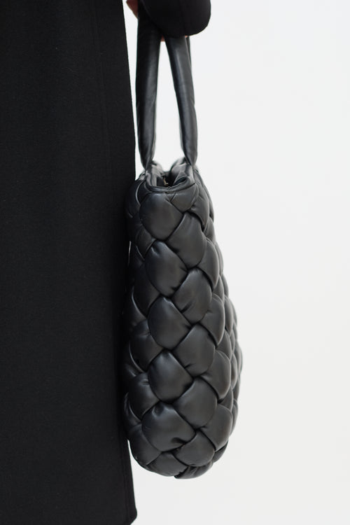 Officine Creative Black Leather Quilted Tote Bag