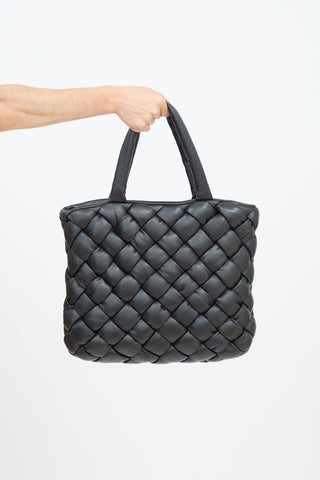 Officine Creative Black Leather Quilted Tote Bag