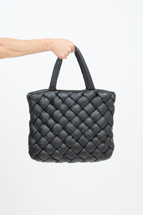 Officine Creative Black Leather Quilted Tote Bag