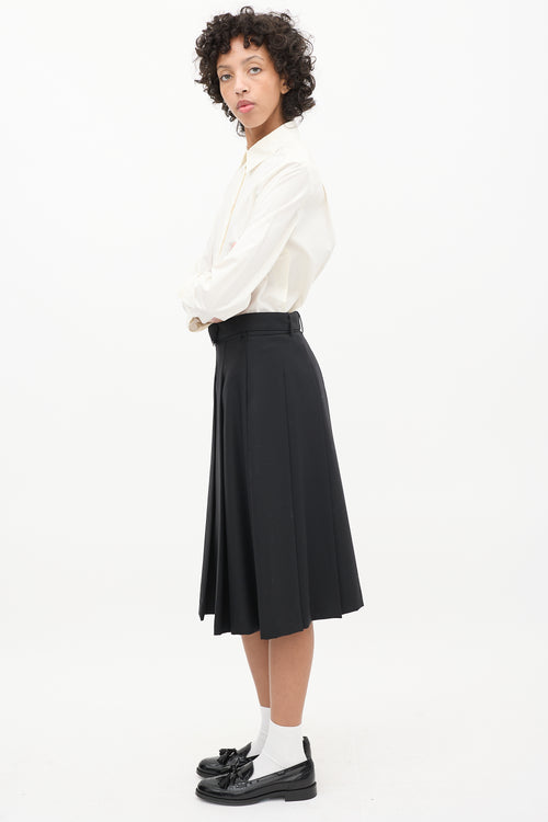 Officine Générale Black Wool Pleated Belted Skirt