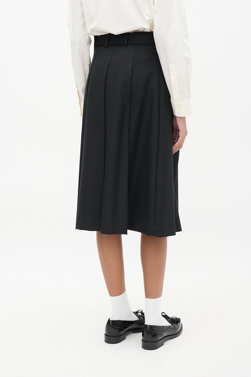 Officine Générale Black Wool Pleated Belted Skirt