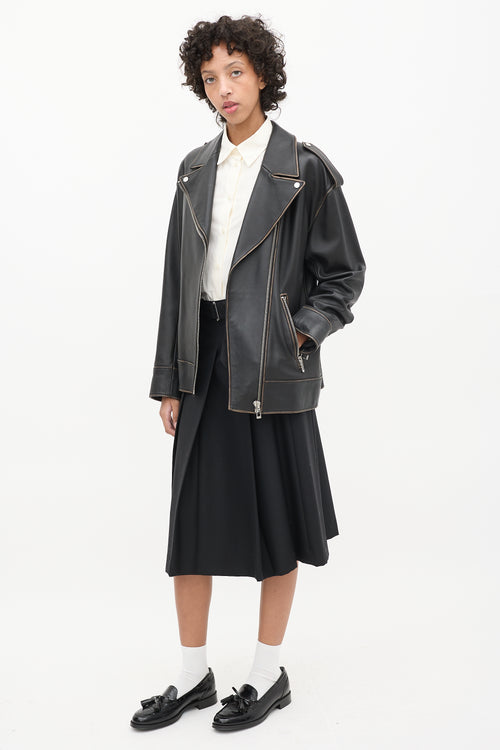 Officine Générale Black Wool Pleated Belted Skirt