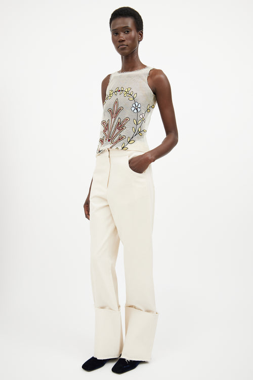 Olenich Cream Wide Leg Cuff Pant