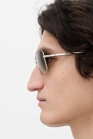 Oliver Peoples Silver & Grey OV1130S Sanford Square Aviator Sunglasses
