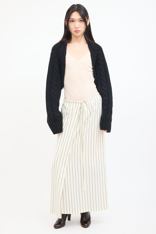 Open Yy Black Wool Cable Knit Bolero Cardigan