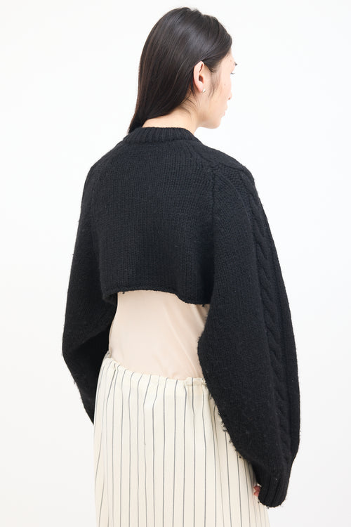 Open Yy Black Wool Cable Knit Bolero Cardigan