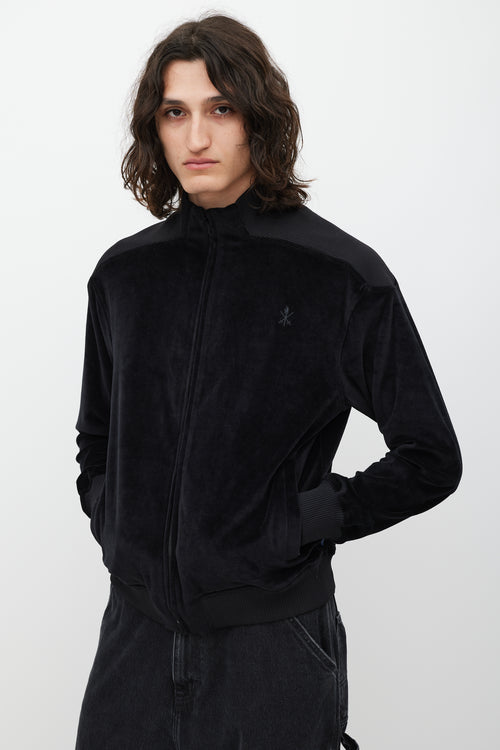 Opening Ceremony Black Velour Embroidered Logo Zip Sweater
