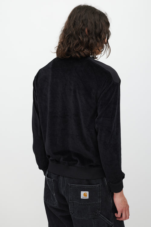 Opening Ceremony Black Velour Embroidered Logo Zip Sweater