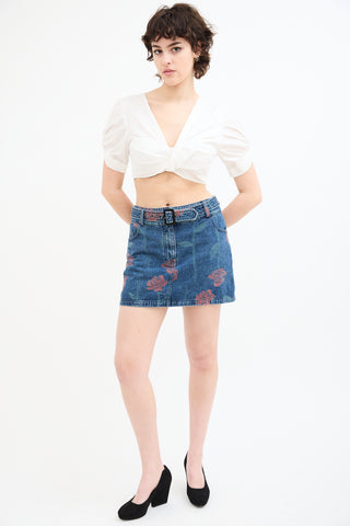 Opening Ceremony Medium Wash Rose Pattern Denim Skirt