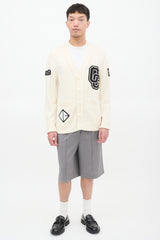 Opening Ceremony Cream & Black Wool Logo Patch Cardigan