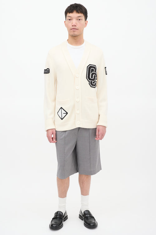 Opening Ceremony Cream & Black Wool Logo Patch Cardigan