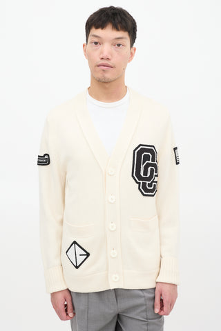 Opening Ceremony Cream & Black Wool Logo Patch Cardigan