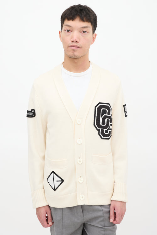 Opening Ceremony Cream & Black Wool Logo Patch Cardigan