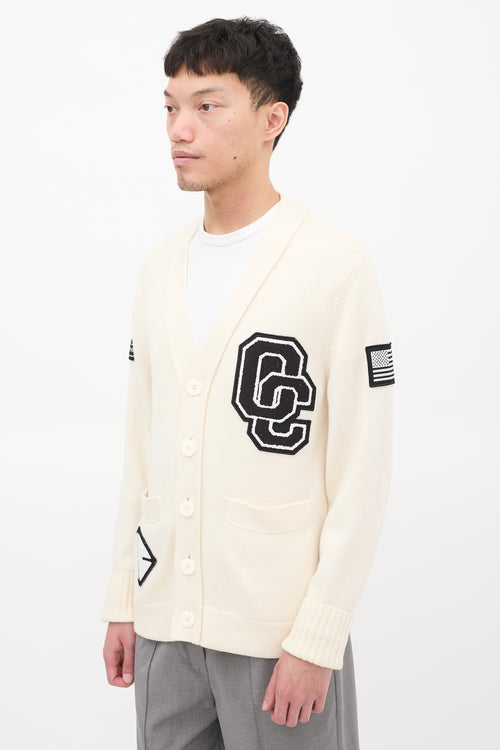 Opening Ceremony Cream & Black Wool Logo Patch Cardigan