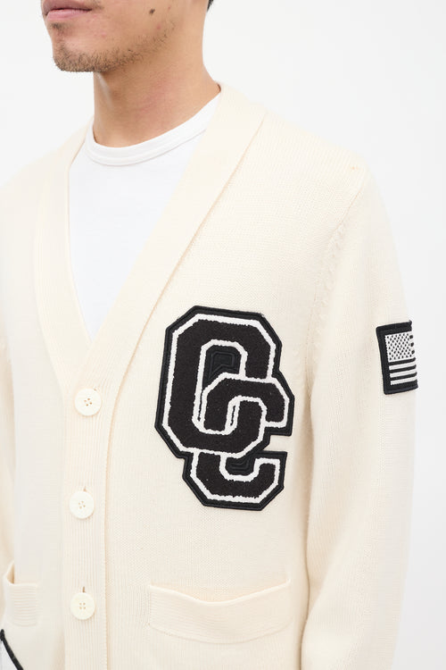 Opening Ceremony Cream & Black Wool Logo Patch Cardigan