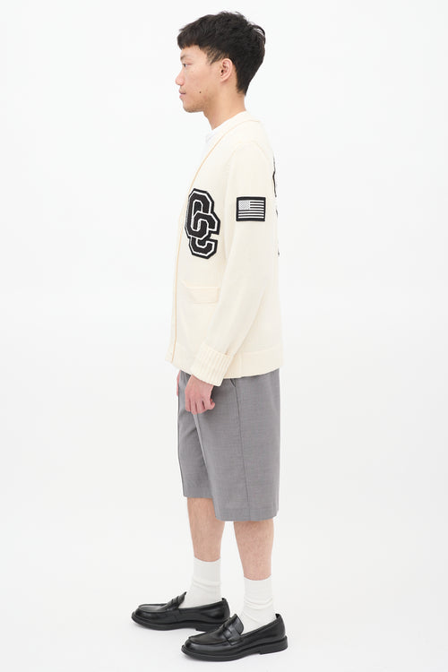 Opening Ceremony Cream & Black Wool Logo Patch Cardigan