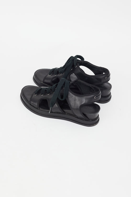 Opening Ceremony Black Leather Lace Up Sandal