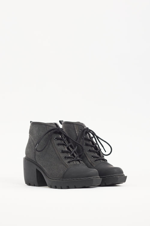 Opening Ceremony Dark Grey & Black Canvas Ankle Boot