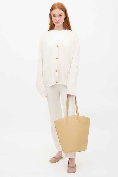 Oroton Beige Leather Structured Tote Bag