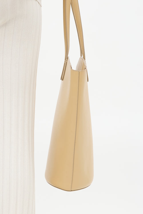 Oroton Beige Leather Structured Tote Bag