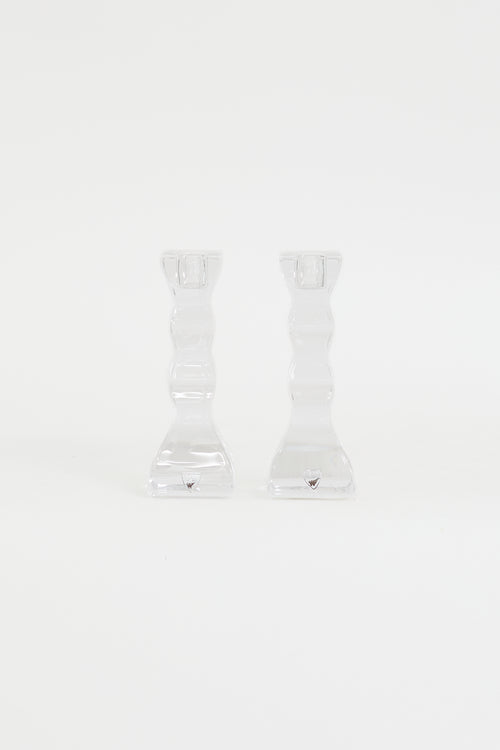 Orrefors Clear Crystal Wavy 6" 2 Piece Candlesticks