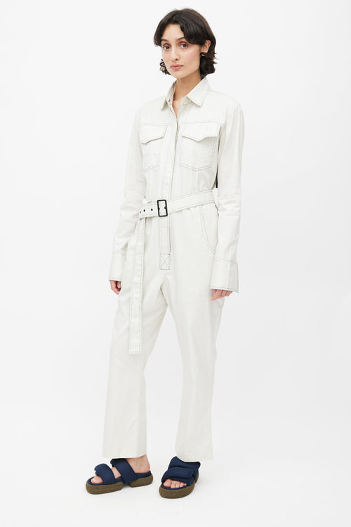 Orseund Iris White Workwear Belted Jumpsuit