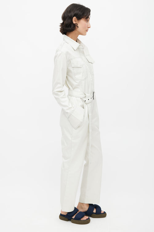 Orseund Iris White Workwear Belted Jumpsuit