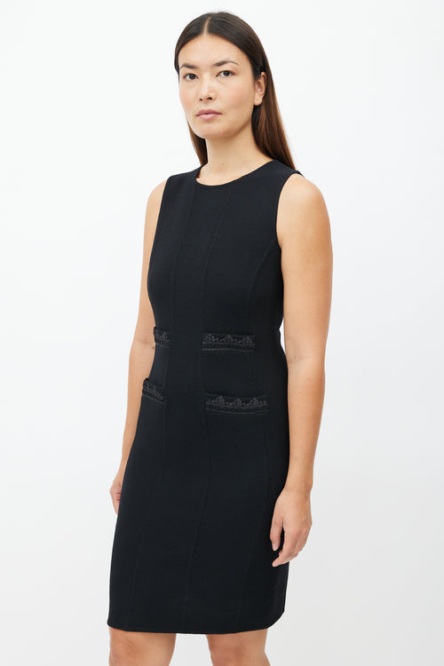 Oscar de la Renta Black Embroidered Midi Dress