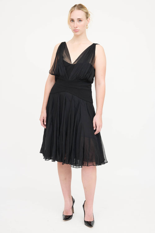 Oscar de la Renta Silk Overlay Dress