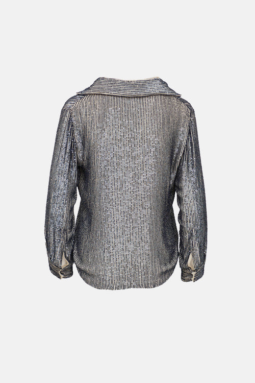 Oscar De La Renta Sequin Button Up Shirt