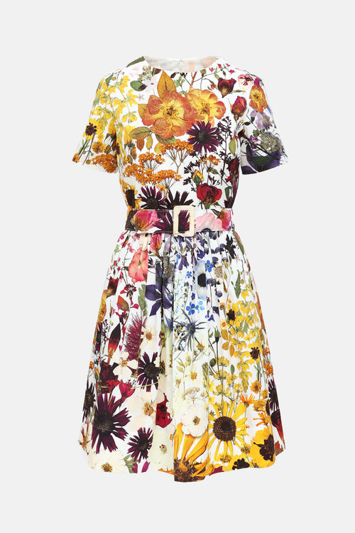 Oscar de la Renta Belted Floral Dress