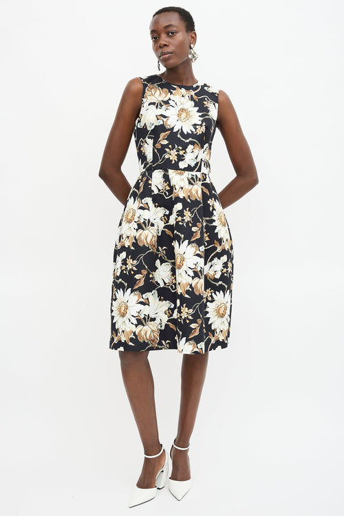 Oscar de la Renta Floral Print Midi Dress