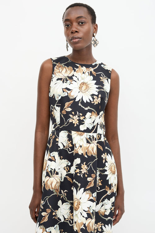 Oscar de la Renta Floral Print Midi Dress