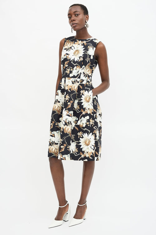 Oscar de la Renta Floral Print Midi Dress
