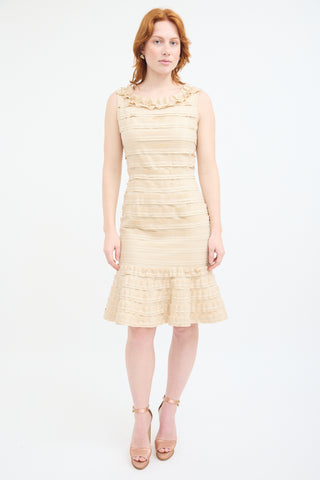 Oscar de la Renta Beige Wool Tiered Dress