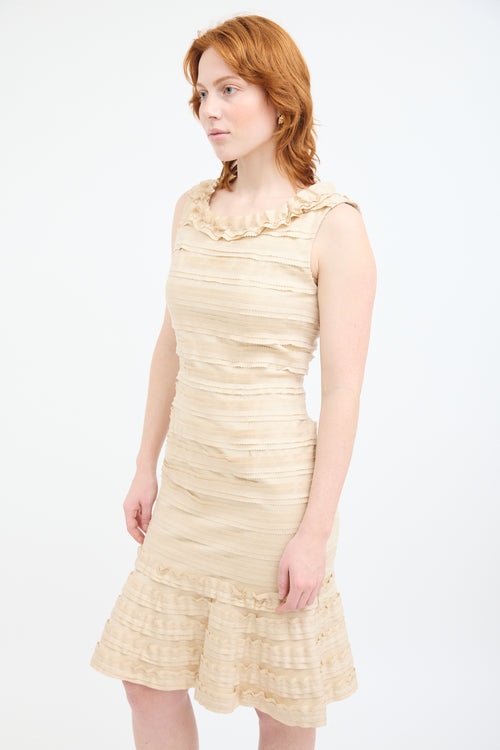 Oscar de la Renta Beige Wool Tiered Dress