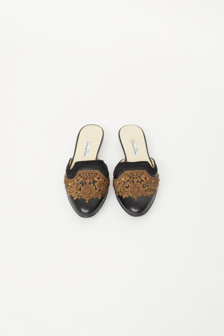 Black & Bronze Leather Filigree Mule